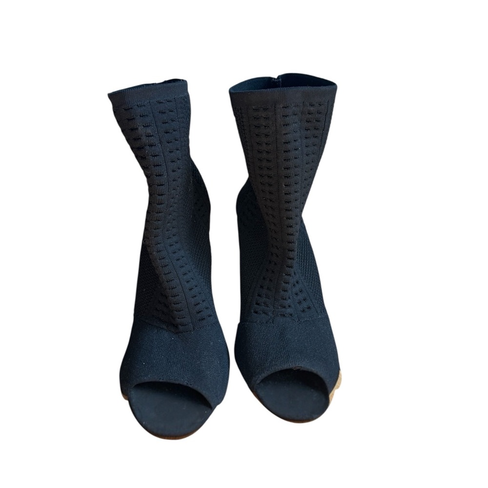 Anne Michelle Black Knit Peep-Toe Sock Bootie Heels